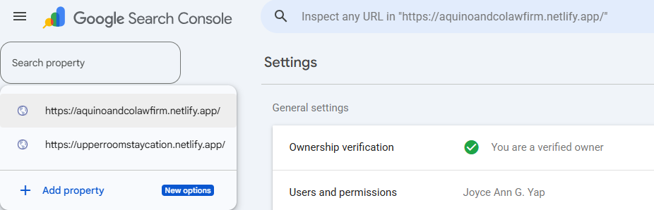 Google search console verified